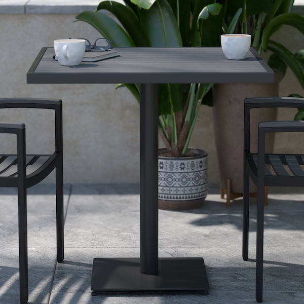 Flash Furniture 30" SQ Outdoor Gray Wash Faux Teak Poly Slat Table XU-DG-HW1045-GY-GG - main
